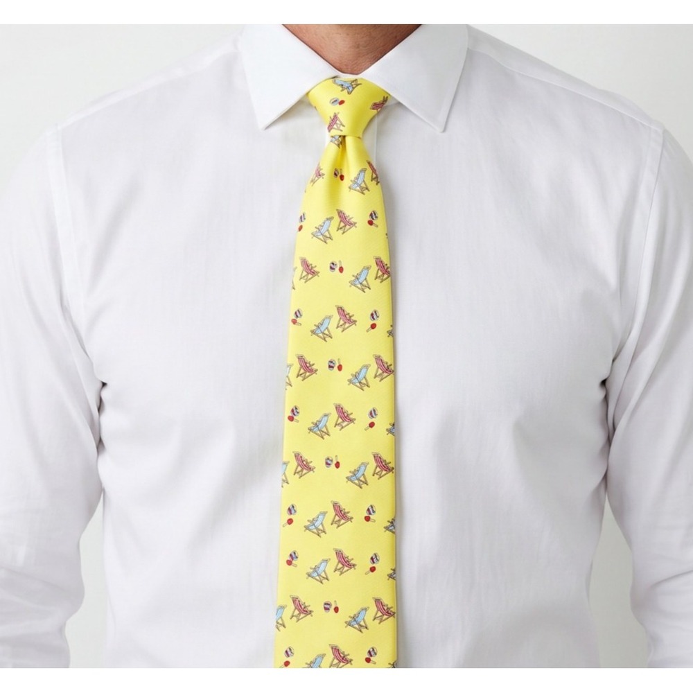 JoS A Bank Yellow Beach Chair Silk Tie Summer Novelty Vacation Necktie Men